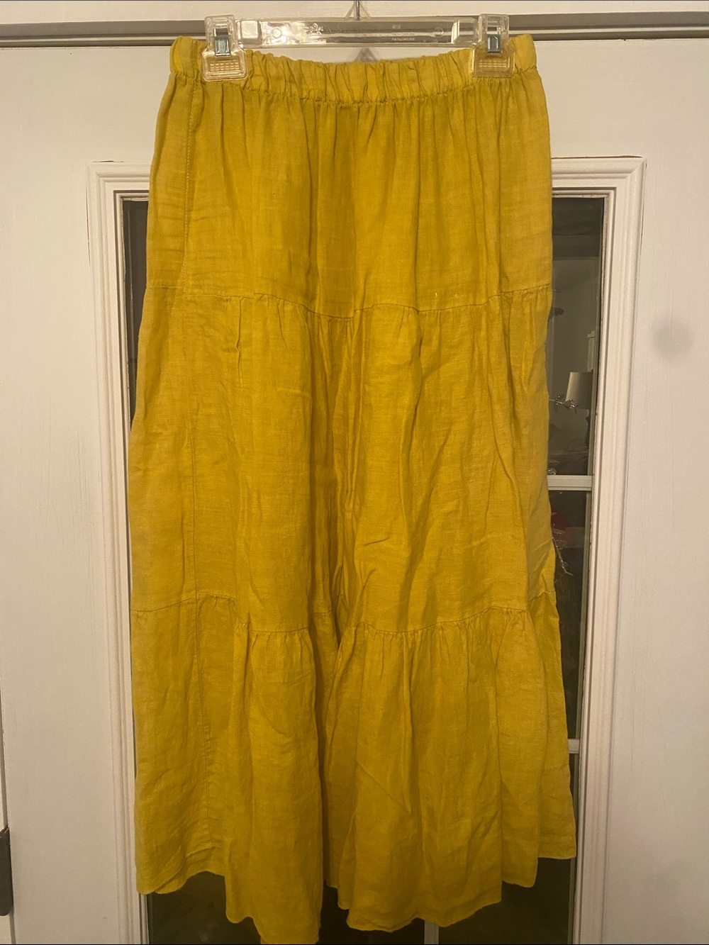Women's Tiered Linen Maxi Skirt in Mustard Yellow. Size 8-10 medium. Gorgeous!